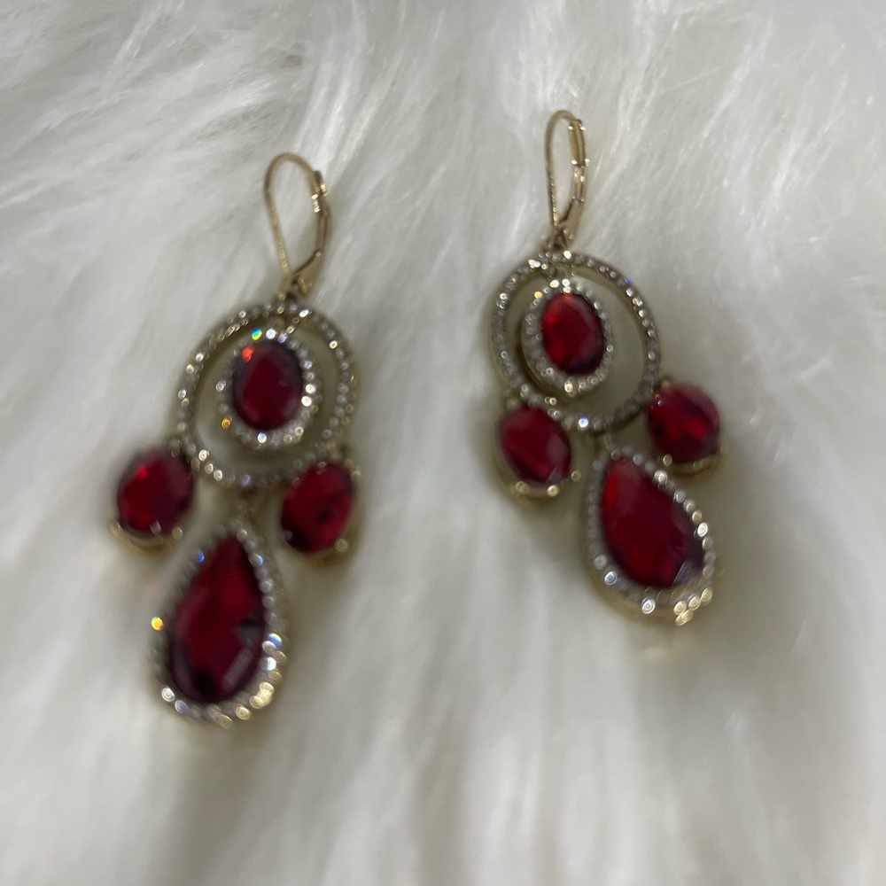 Anne Klein Ruby Red Dangle Earrings - image 3